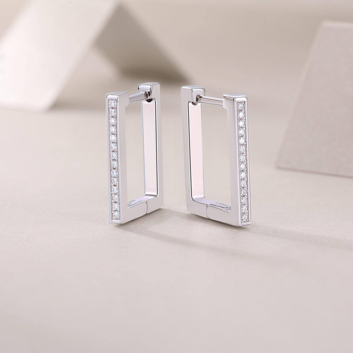 S925 Sterling Silver Moissanite Rectangular Hoop Earrings - Women's Designer Jewelry