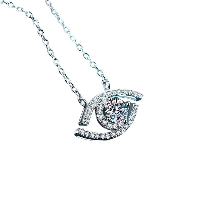 0.5 Carat Moissanite Evil Eye Pendant Necklace | Platinum-Plated Sterling Silver | GRA Certified