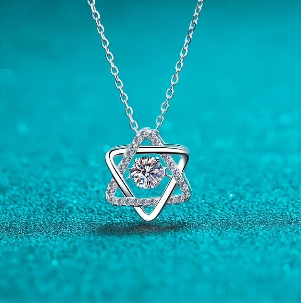 0.5 Carat Moissanite Star of David Pendant Necklace | Platinum-Plated Sterling Silver | GRA Certified