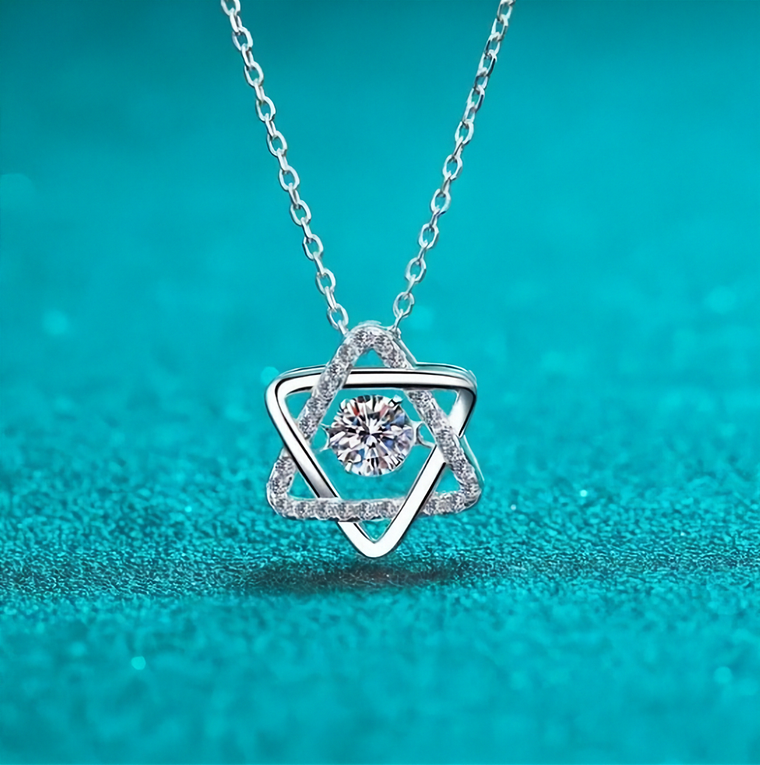 0.5 Carat Moissanite Star of David Pendant Necklace | Platinum-Plated Sterling Silver | GRA Certified