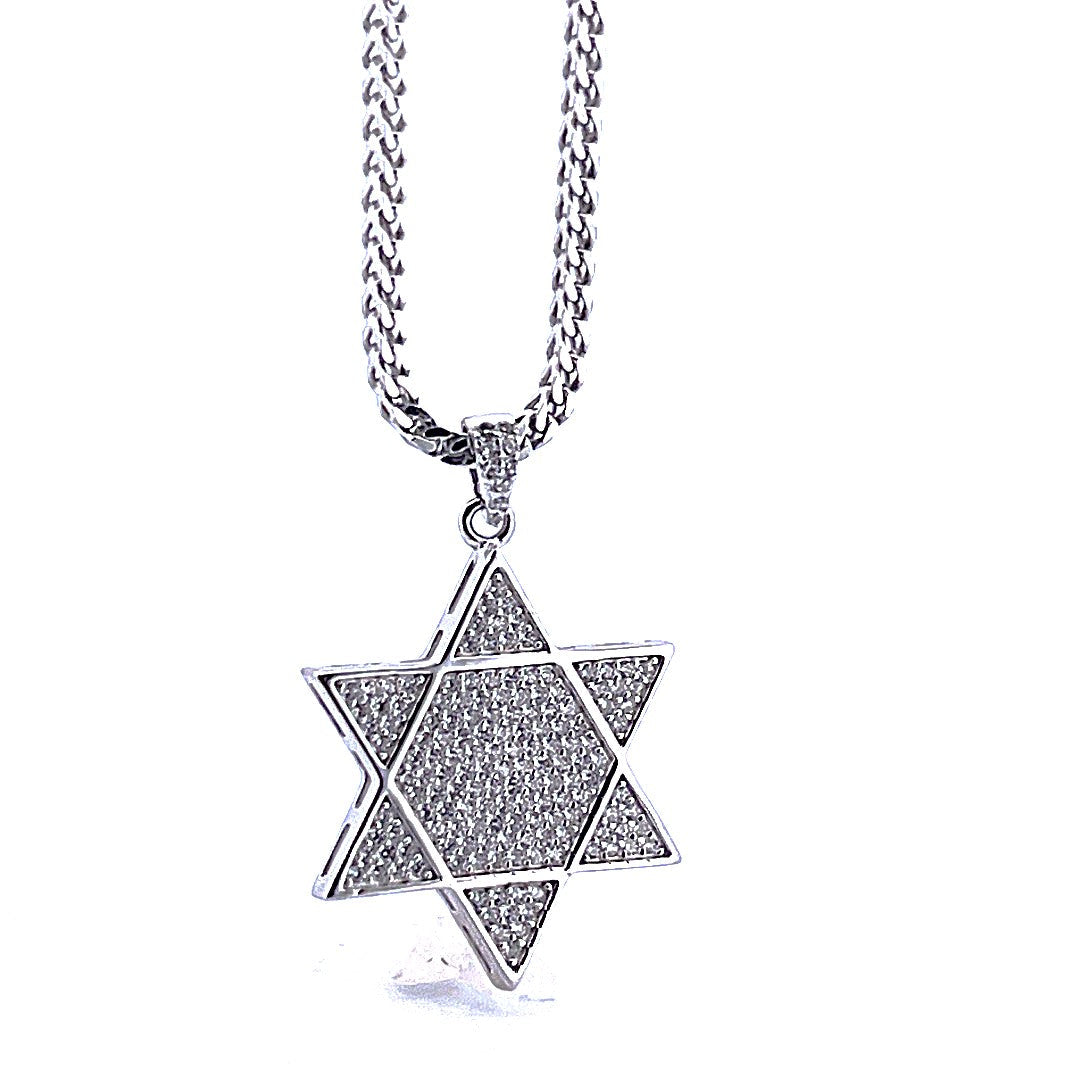 Star of David Moissanite Diamond Necklace | 925 Sterling Silver | Cuban Link Chain