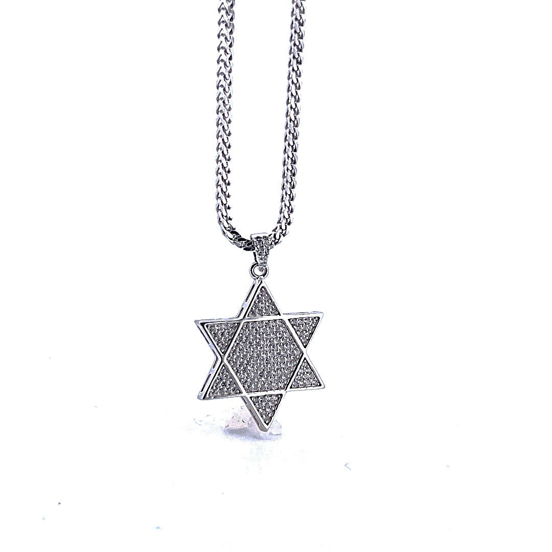 Star of David Moissanite Diamond Necklace | 925 Sterling Silver | Cuban Link Chain