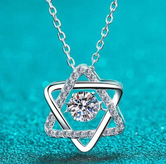 0.5 Carat Moissanite Star of David Pendant Necklace | Platinum-Plated Sterling Silver | GRA Certified