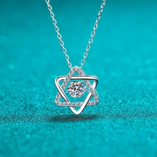 0.5 Carat Moissanite Star of David Pendant Necklace | Platinum-Plated Sterling Silver | GRA Certified