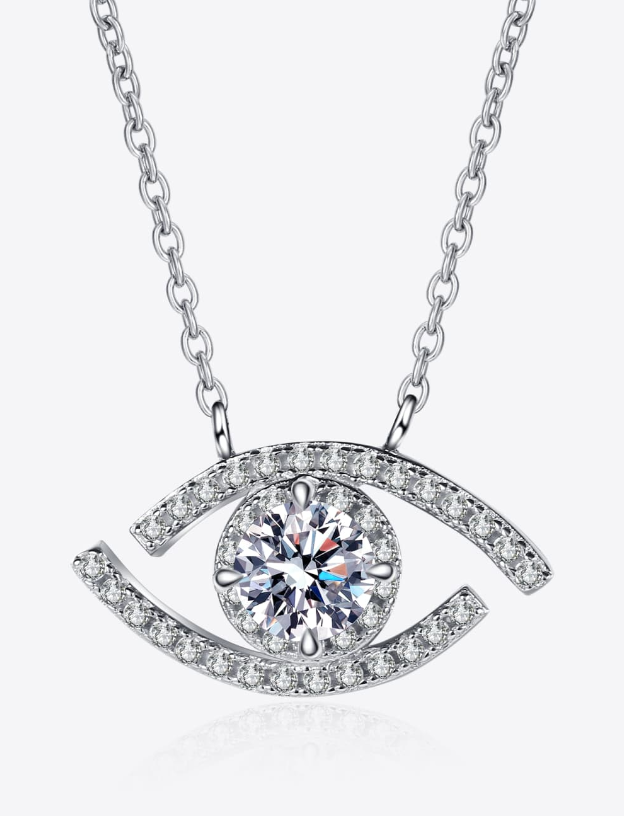0.5 Carat Moissanite Evil Eye Pendant Necklace | Platinum-Plated Sterling Silver | GRA Certified