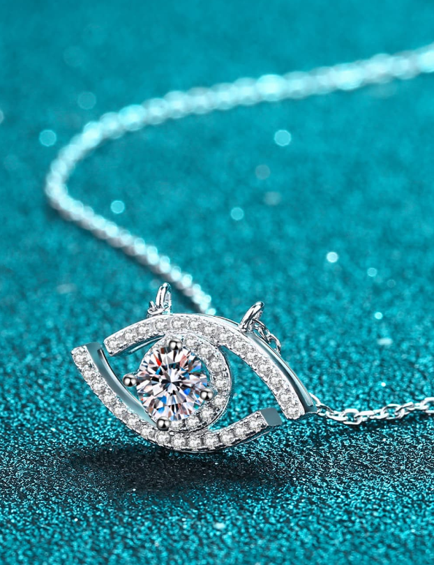 0.5 Carat Moissanite Evil Eye Pendant Necklace | Platinum-Plated Sterling Silver | GRA Certified