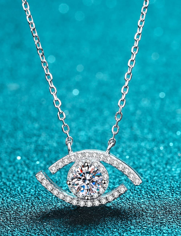 0.5 Carat Moissanite Evil Eye Pendant Necklace | Platinum-Plated Sterling Silver | GRA Certified