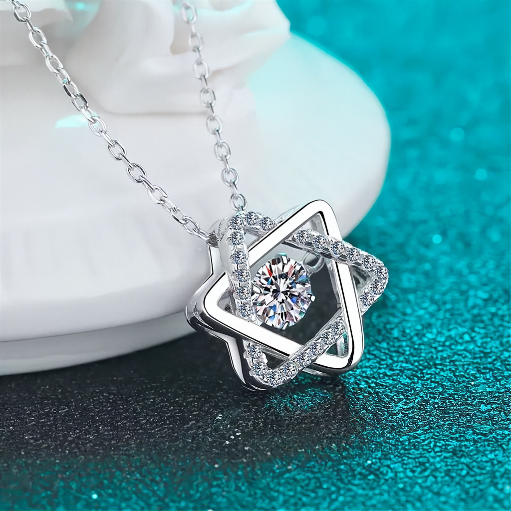 0.5 Carat Moissanite Star of David Pendant Necklace | Platinum-Plated Sterling Silver | GRA Certified