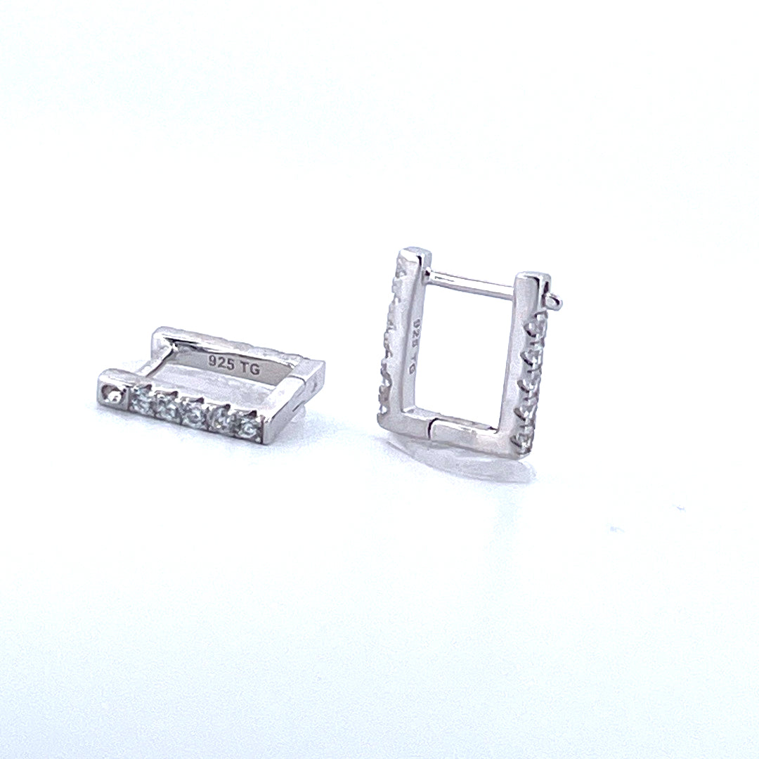 S925 Sterling Silver Moissanite Rectangular Hoop Earrings - Women's Designer Jewelry