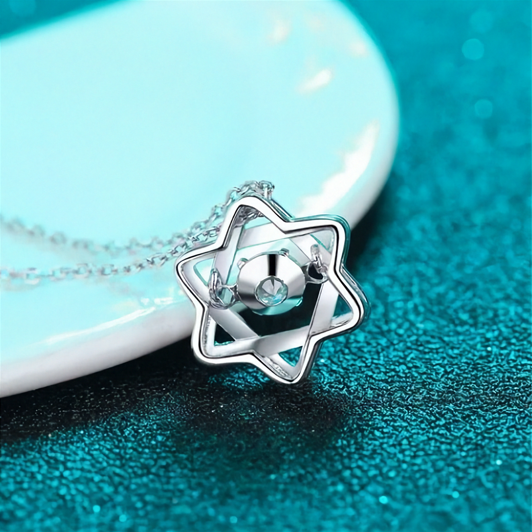 0.5 Carat Moissanite Star of David Pendant Necklace | Platinum-Plated Sterling Silver | GRA Certified